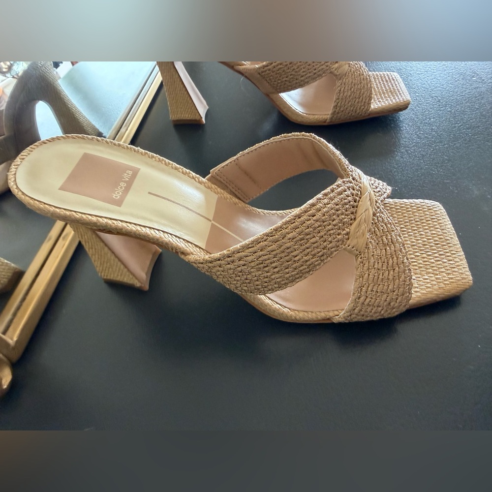 Dolce Vita Braided Raffia Slide Heels — Natural Tan - Picture 7 of 11